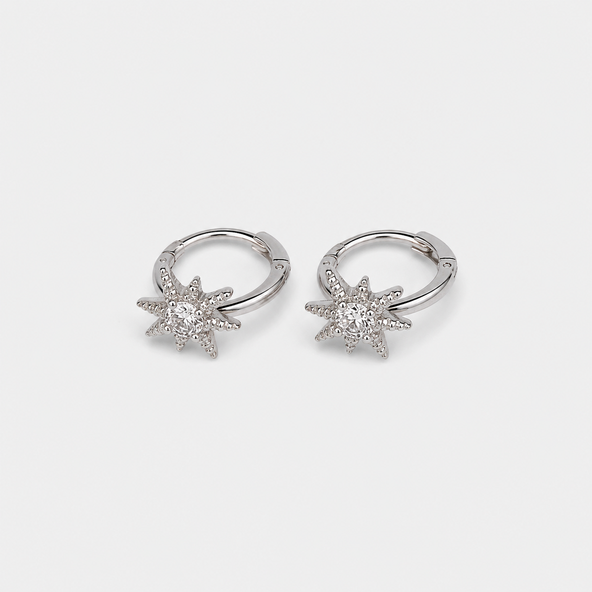 Silver Crystal Star Huggie Hoops