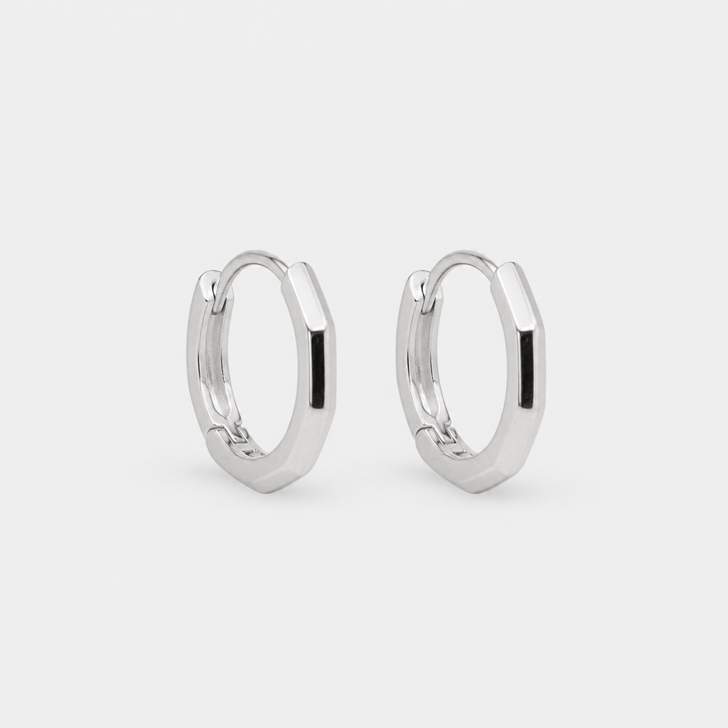Silver Bevelled Huggie Hoops