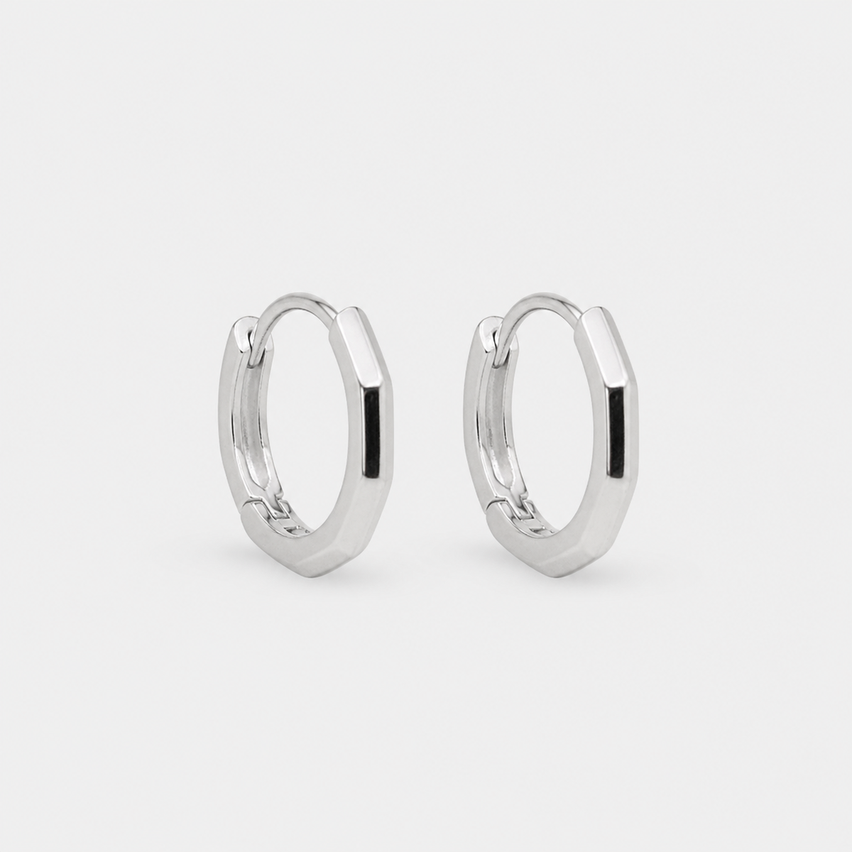Silver Bevelled Huggie Hoops