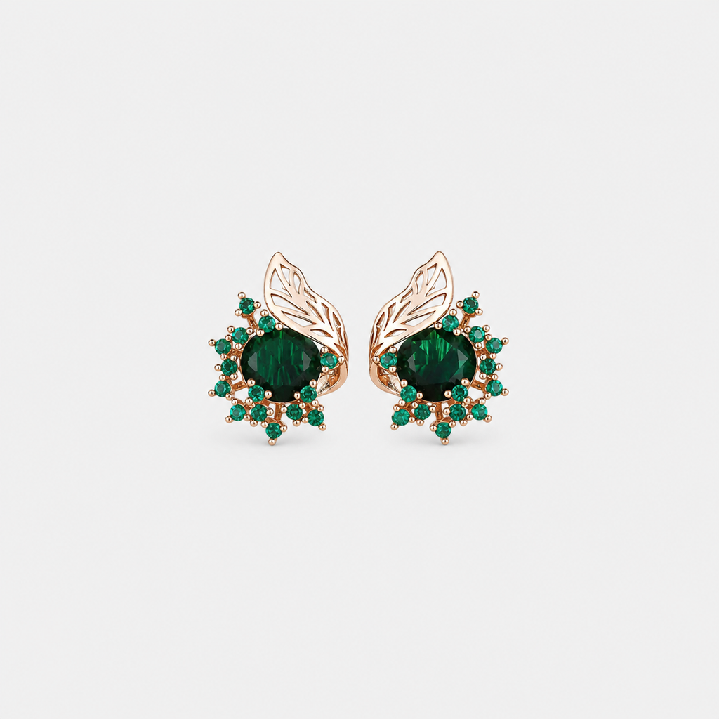 Emerald Leaf Cluster Earrings