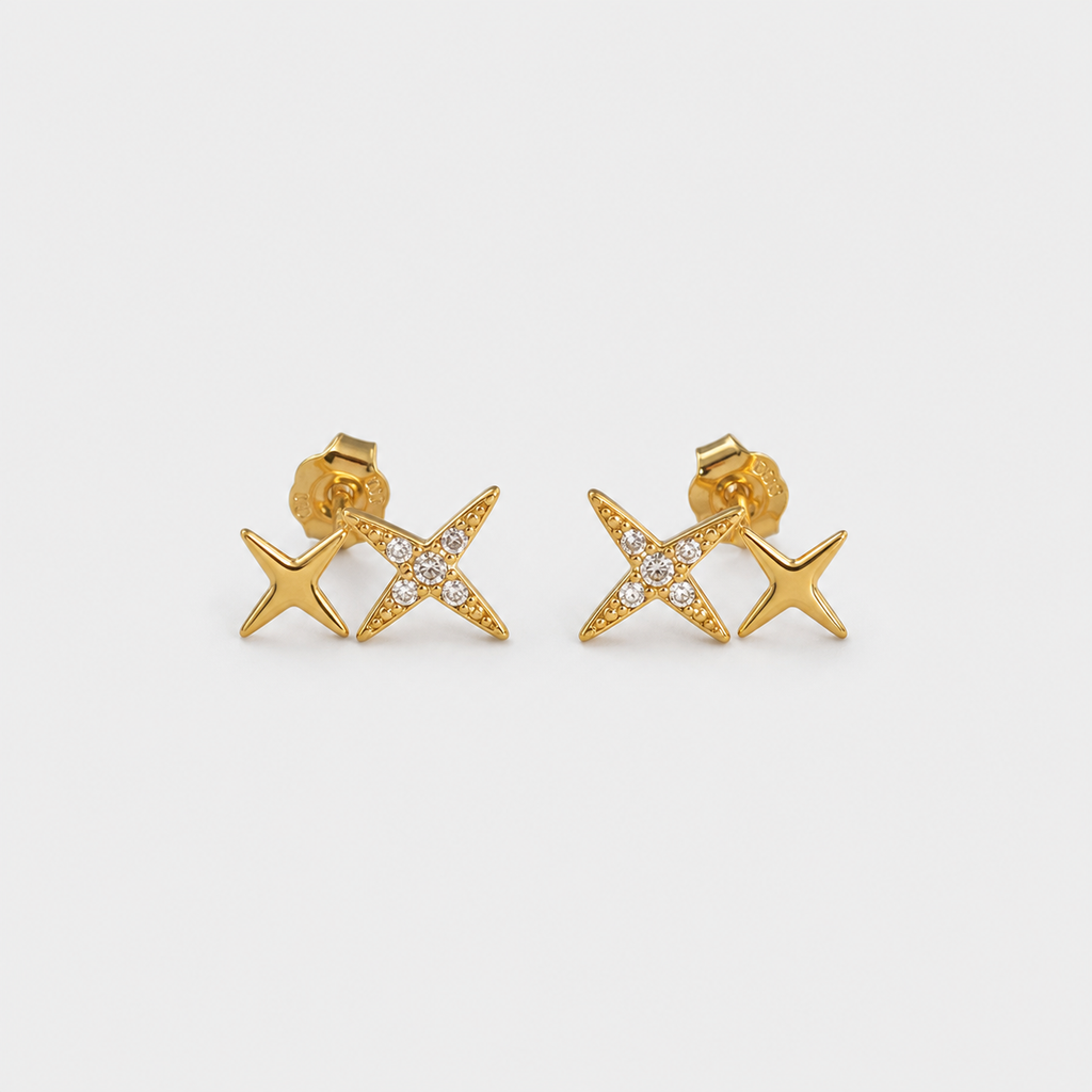 Crystal Double Star Stud Earrings