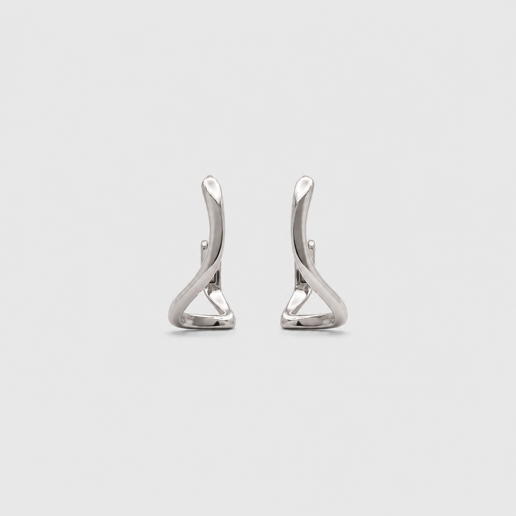 Silver Abstract Wave Hoops