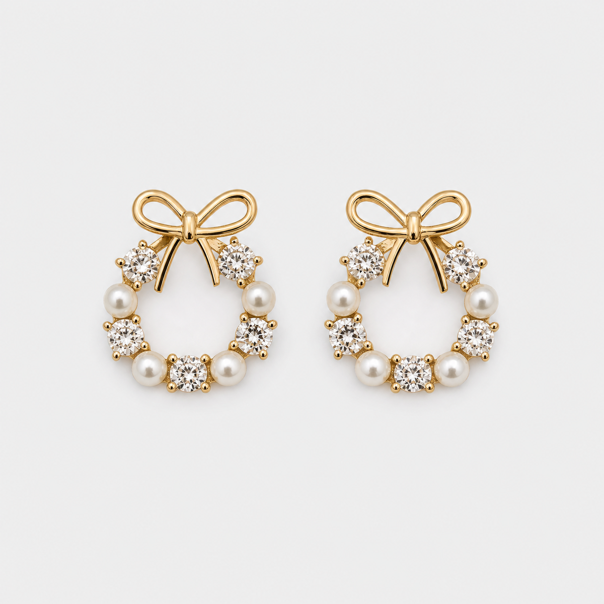 Bow Halo Pearl Stud Earrings