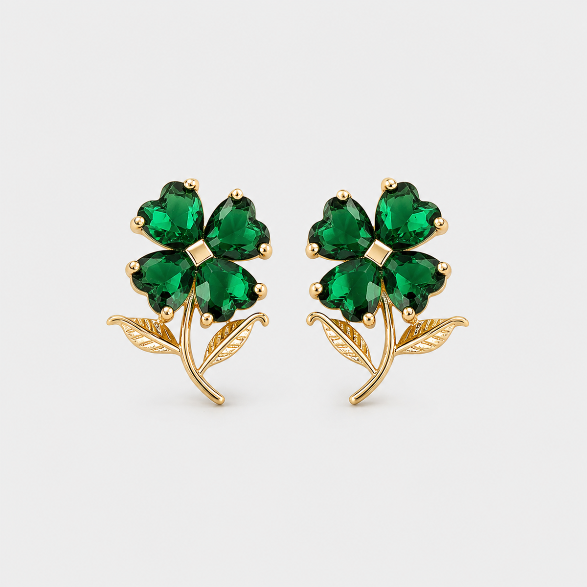 Emerald Clover Stud Earrings