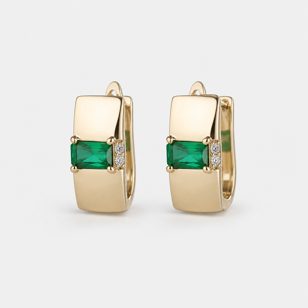 Emerald Huggie Hoop Earrings