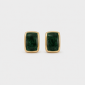 Green Stone Rectangle Stud Earrings