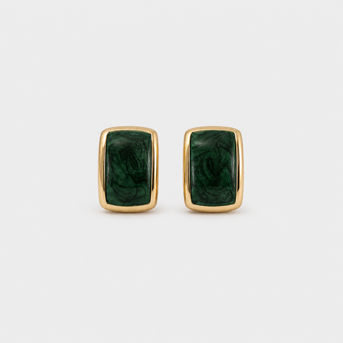 Green Stone Rectangle Stud Earrings