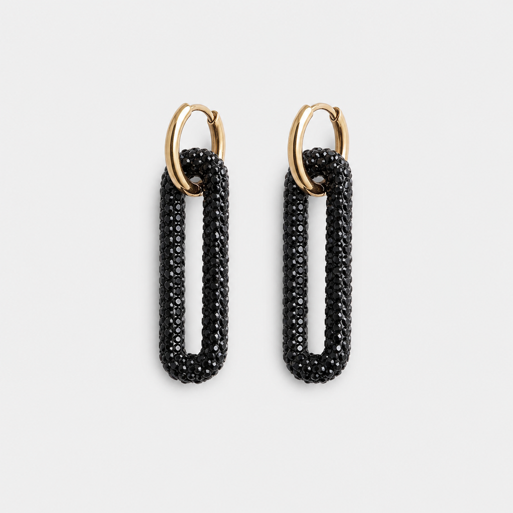 Pave Rectangle Link Hoop Earrings