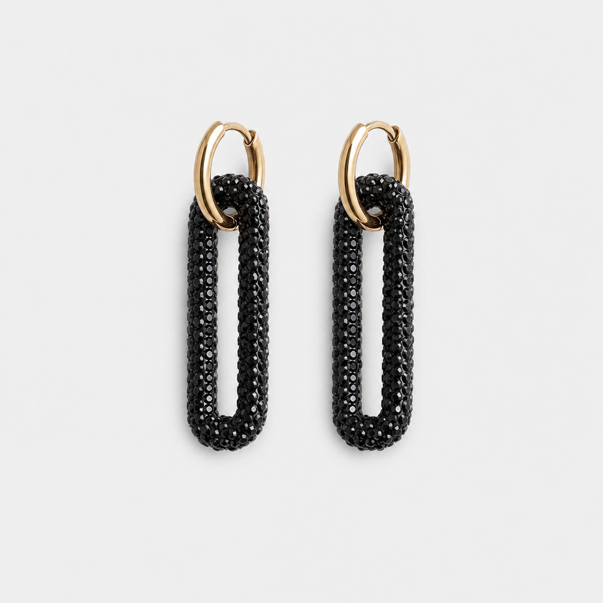 Pave Rectangle Link Hoop Earrings