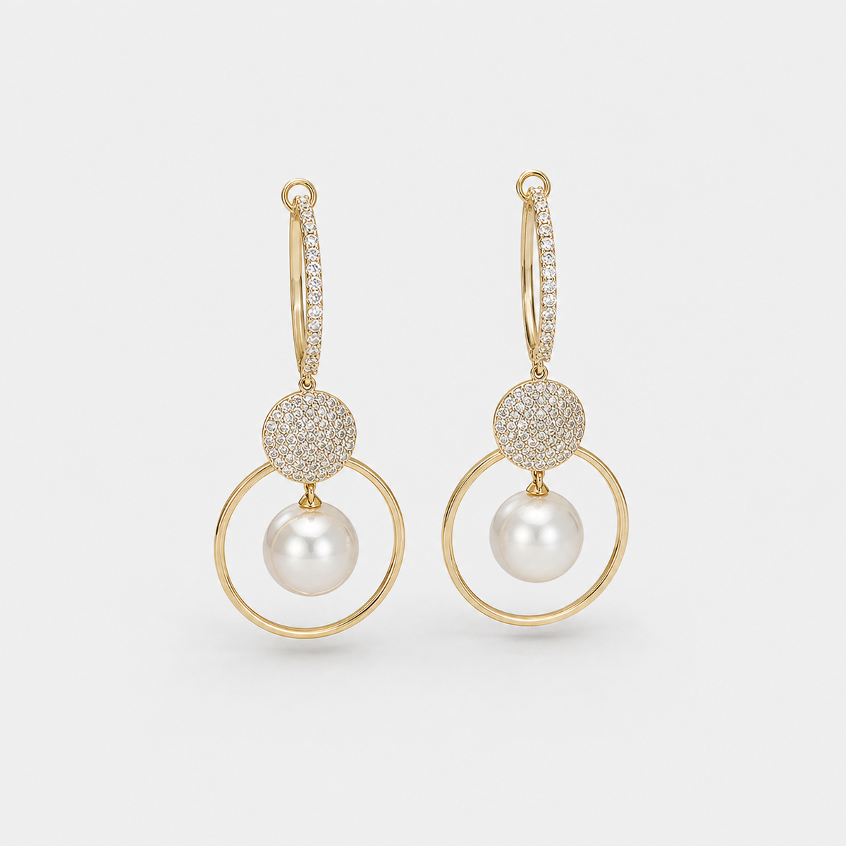 Luxury Earrings with Cultured Pearls and Zircons