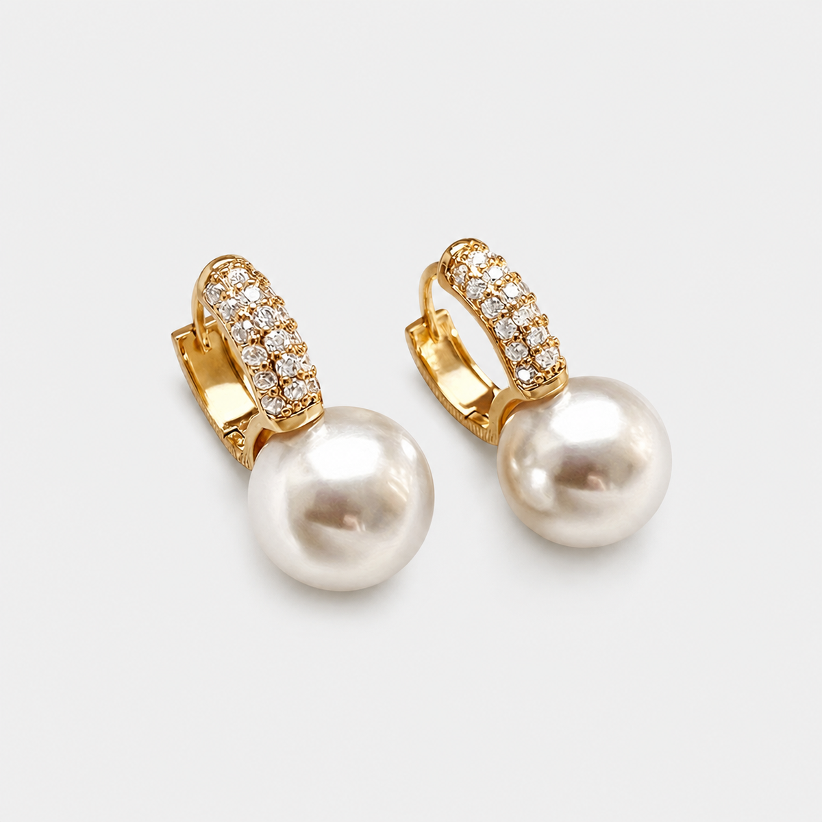 Pearl Huggie Paved Drop Earrings