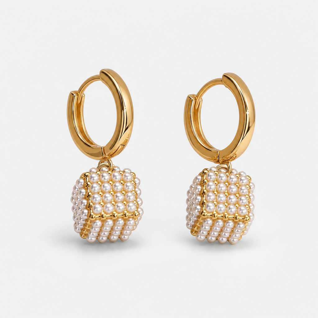 Golden Cube Drop Earrings