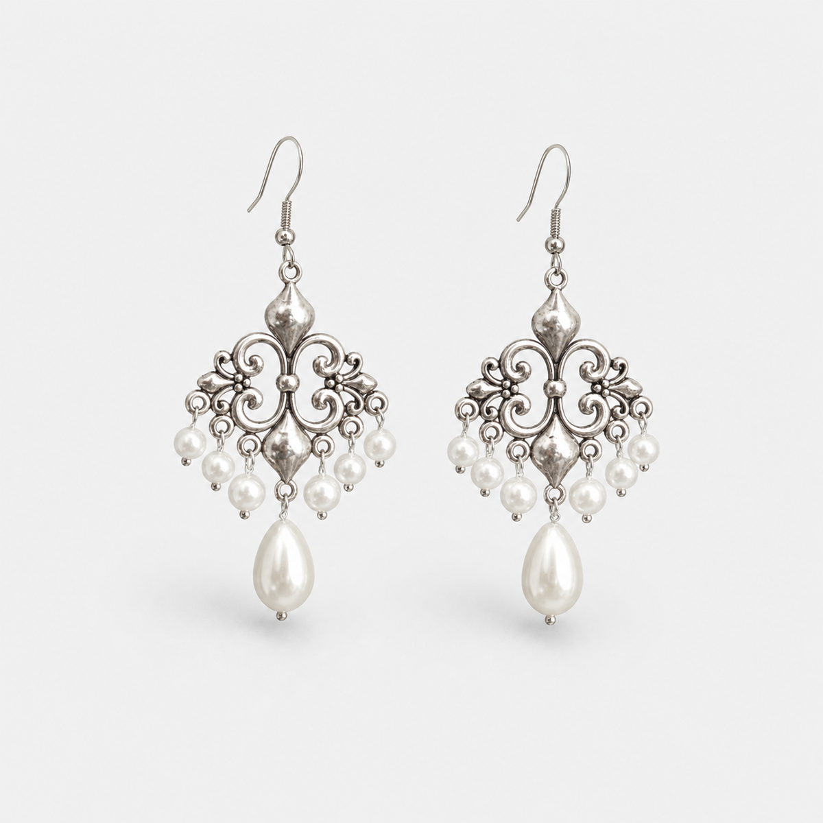 Pearl Chandelier Filigree Drop Earrings