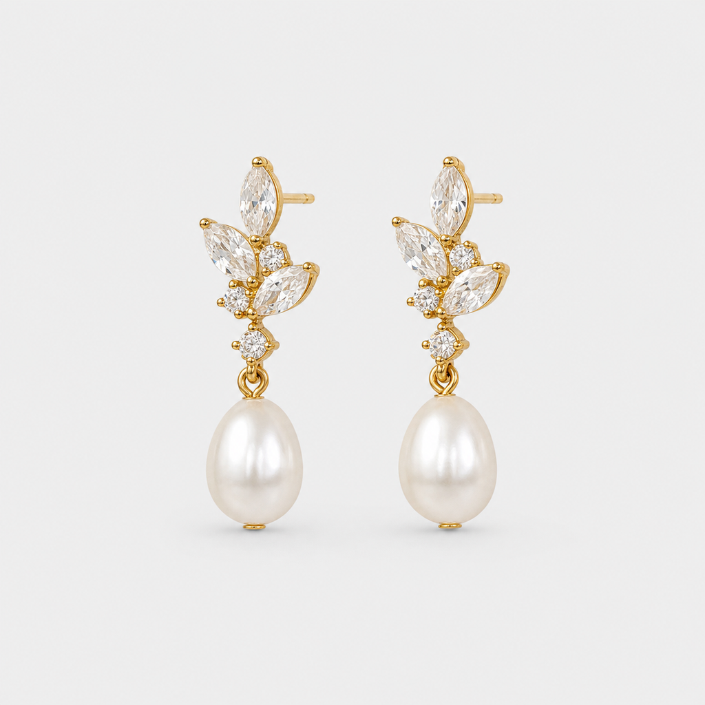 Pearl Leaf Cluster Drop Earrings