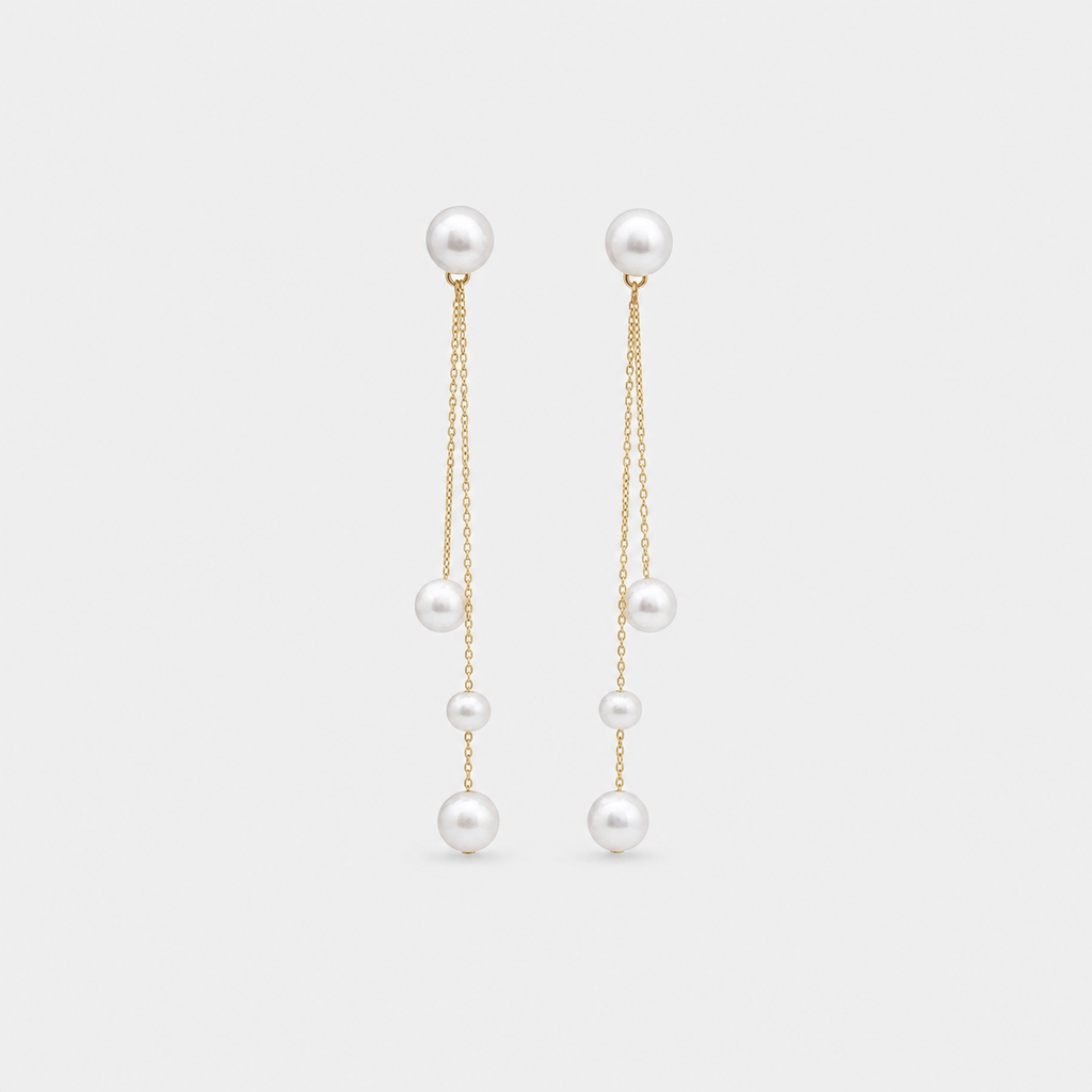 Pearl Chain Trio Drop Earrings