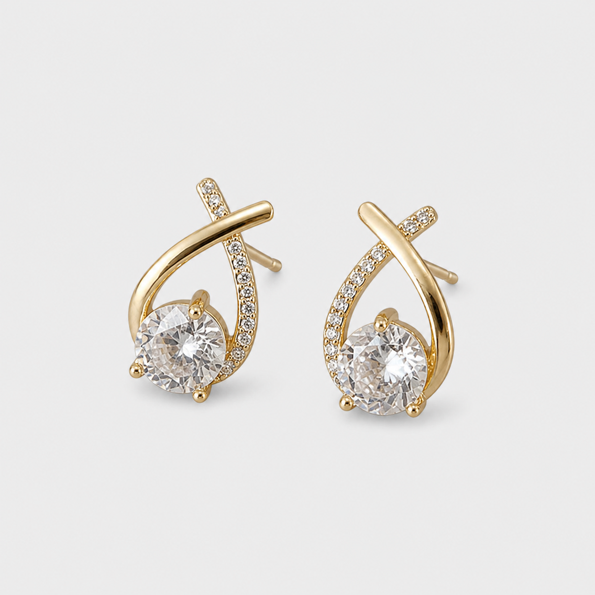 Golden Cross Zirconia Stud Earrings