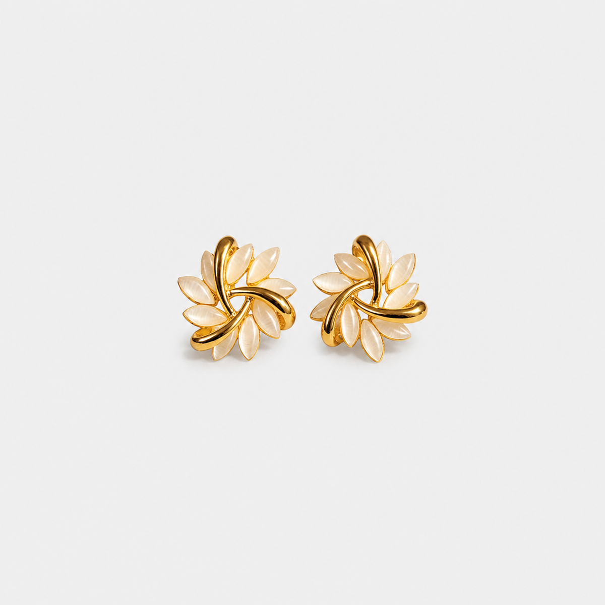 Gold Leaf White Opal Stud Earrings