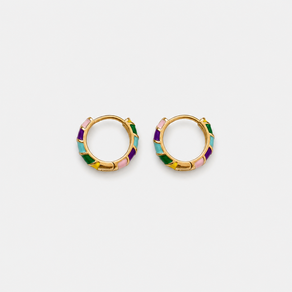 Gold Multicolor Enamel Hoop Earrings