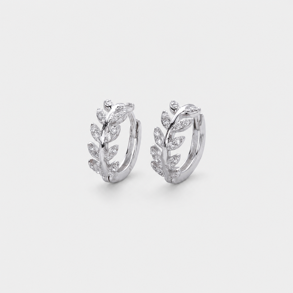 Silver Leaf Hoop Earrings