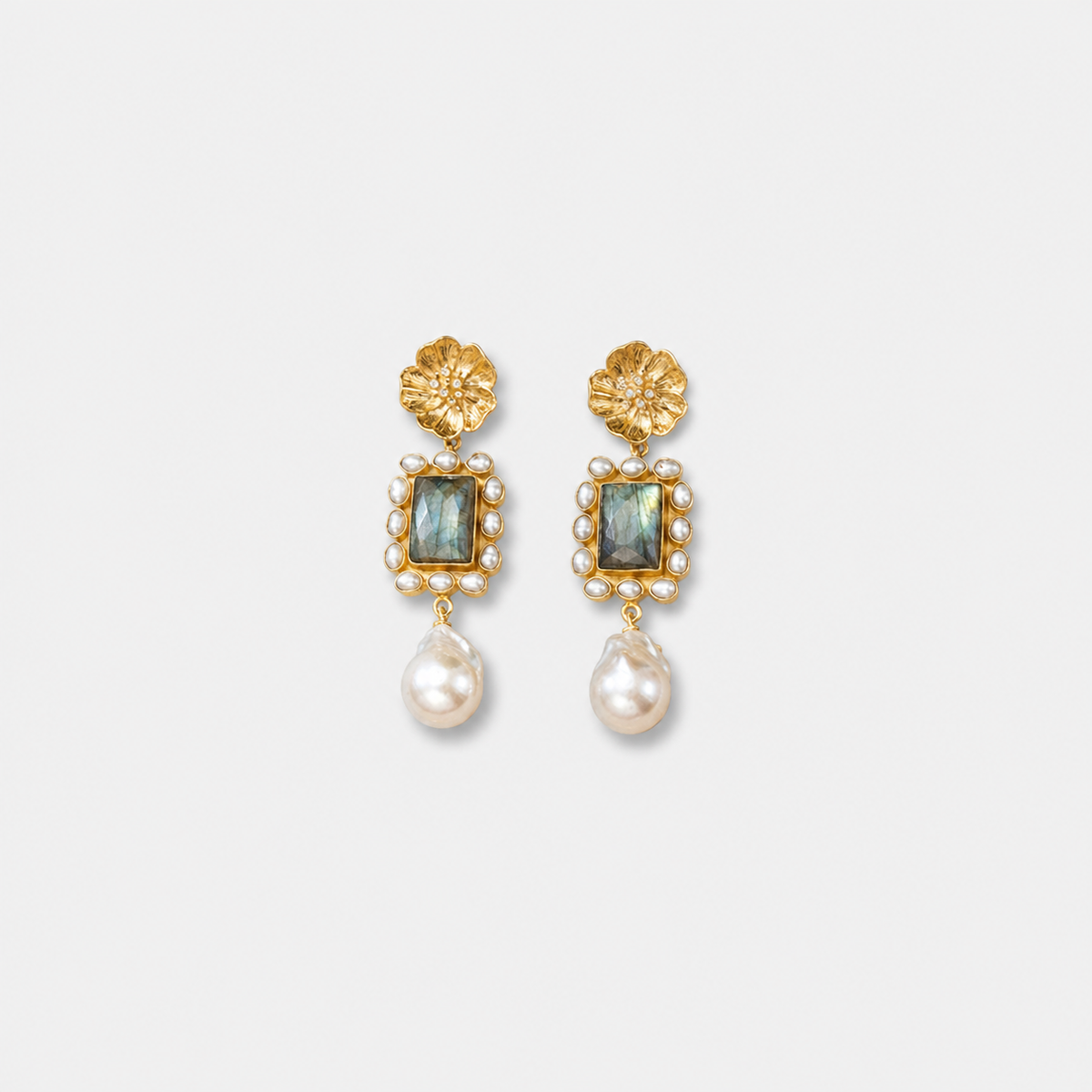 Floral Halo Pearl Drop Statement Earrings