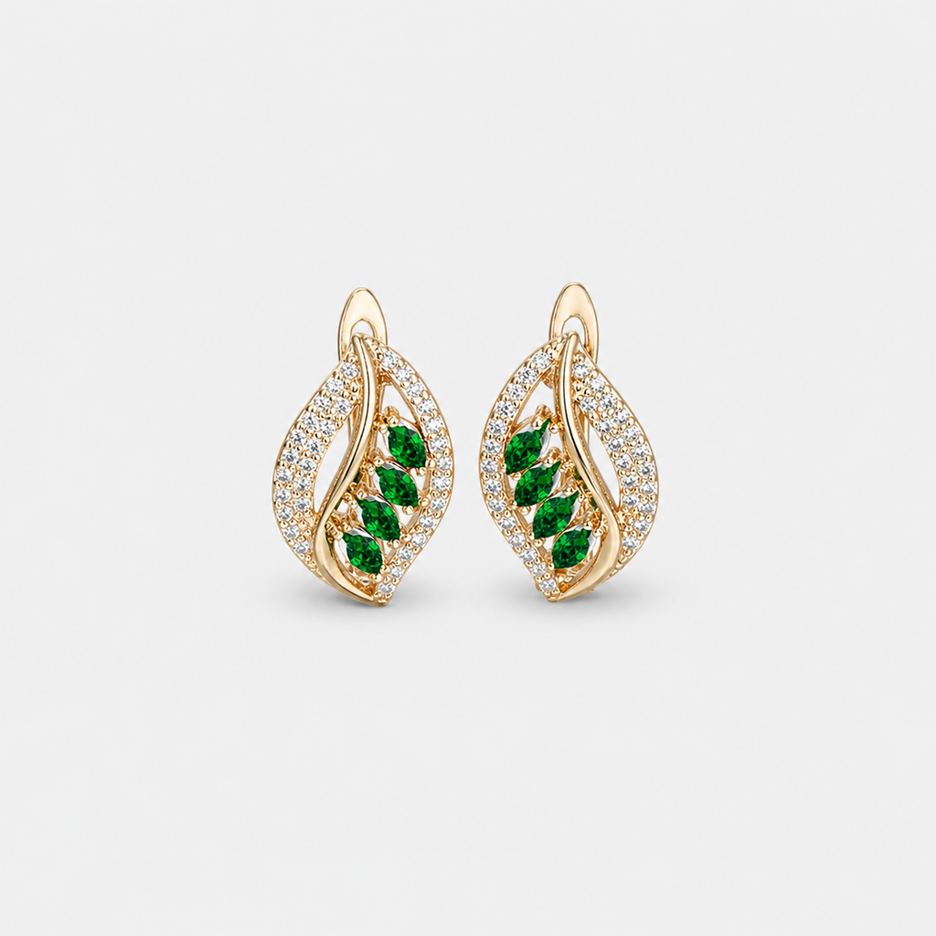 Sparkling Leaf Emerald Crystal Earrings