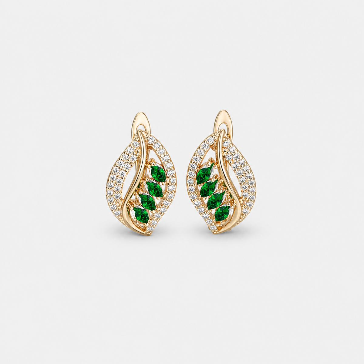 Sparkling Leaf Emerald Crystal Earrings