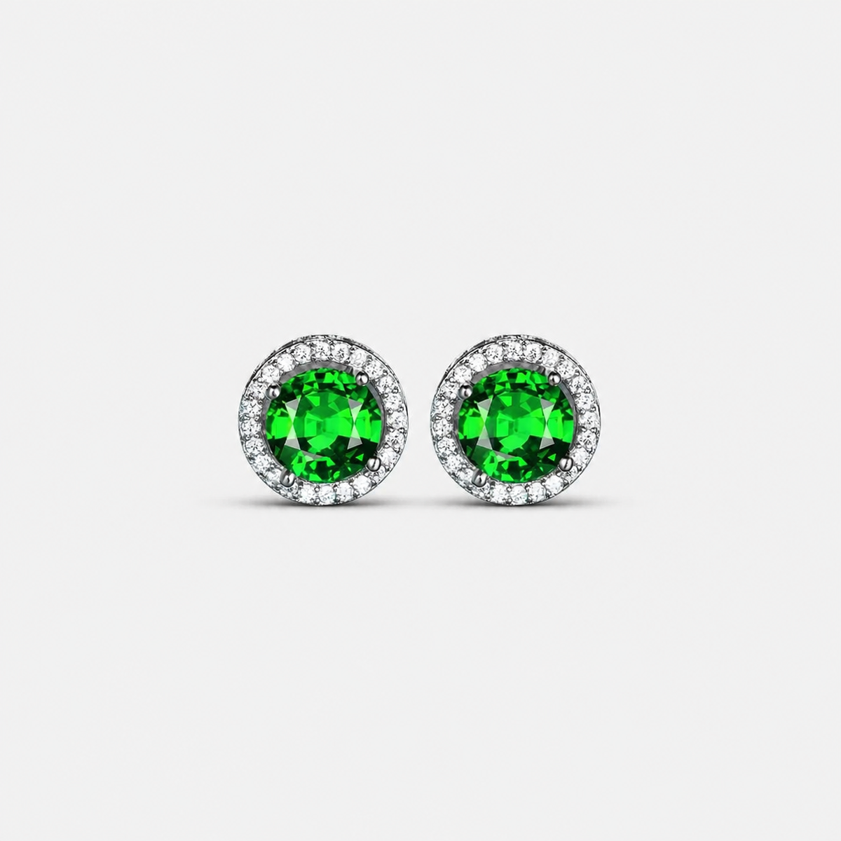 Emerald Silver Stud Earrings