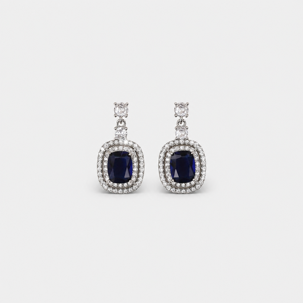 Oval Sapphire Paved Zirconia Earrings