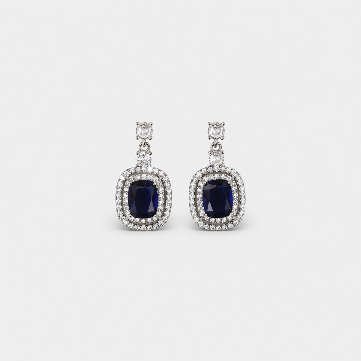 Oval Sapphire Paved Zirconia Earrings