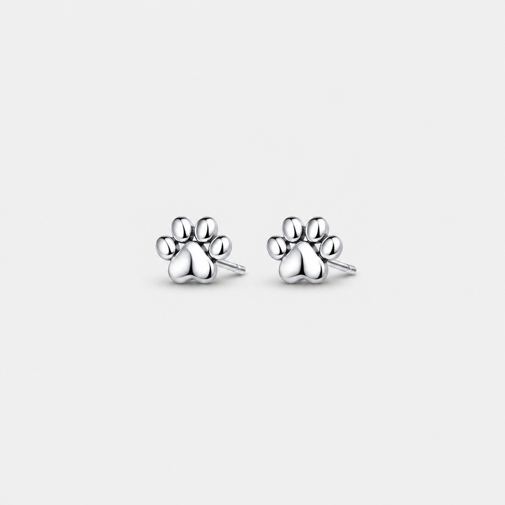 Silver Paw Trail Stud Earrings