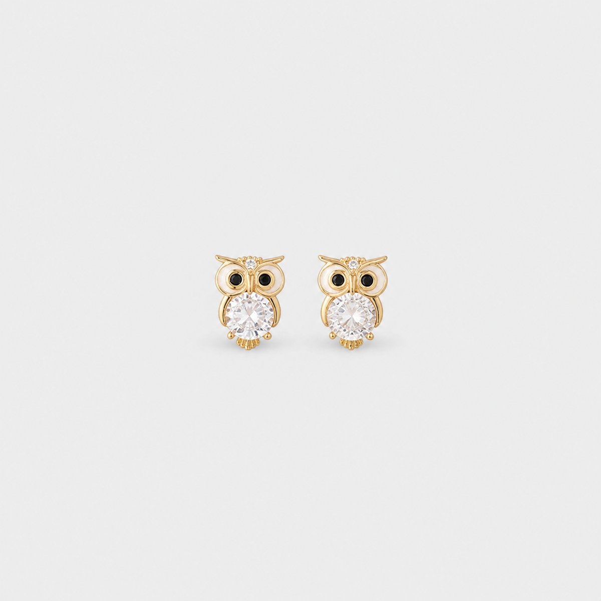 Gold Zirconia Owl Stud Earrings