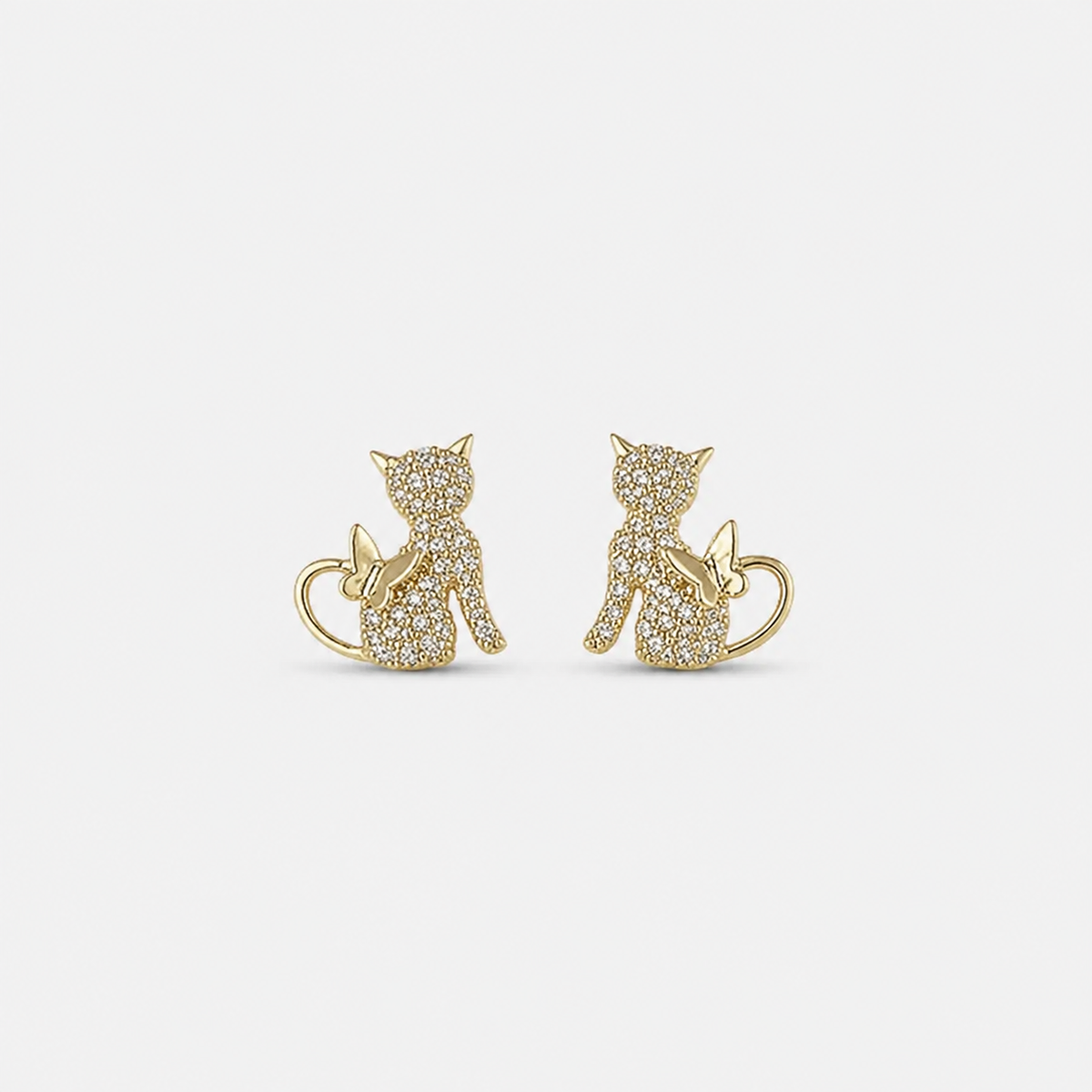 Golden Cat Zirconia Butterfly Stud Earrings