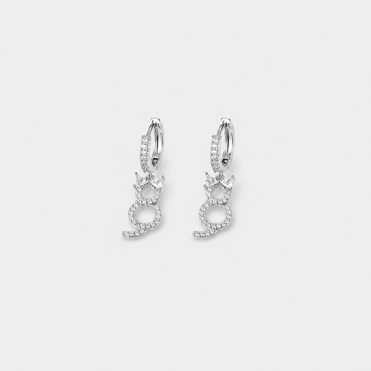 Crystal Cat Dangle Hoop Earrings