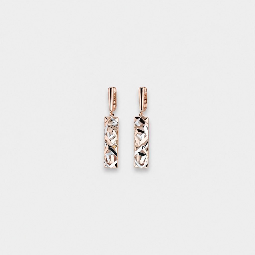 Elegant Rectangular Gold and Silver Earrings