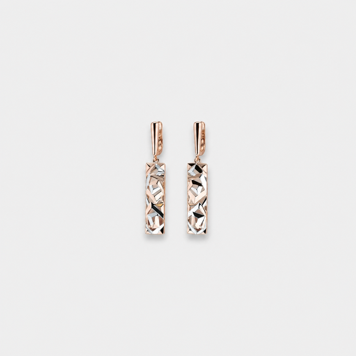 Elegant Rectangular Gold and Silver Earrings