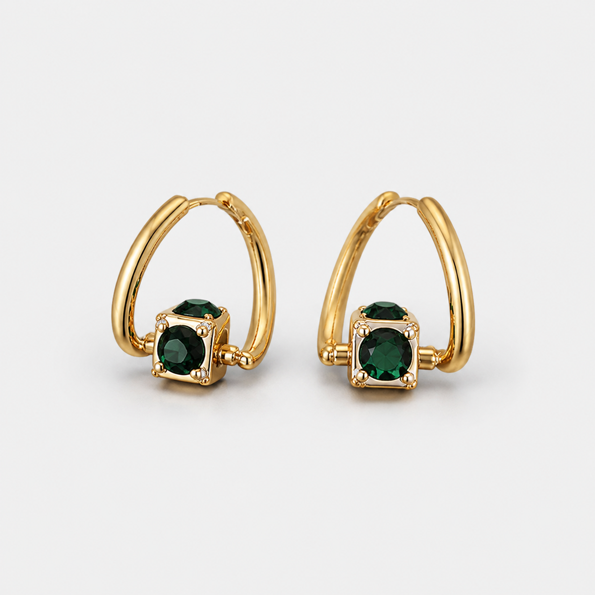 Elegant Green Golden Earrings