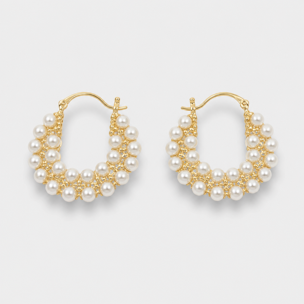 Pearl Basket Gold Earrings