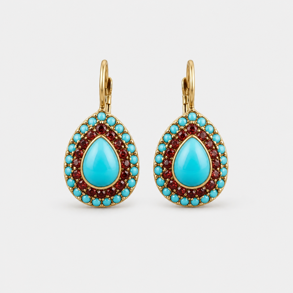 Vintage Gold Turquoise Gemstone Drop Earrings