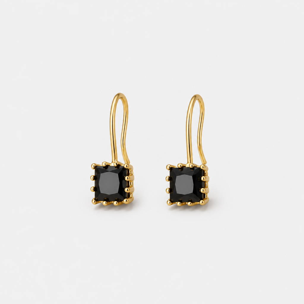 Crystal Black Stone Drop Earrings
