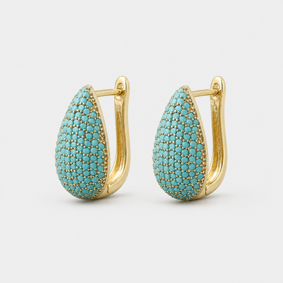 Turquoise Pavé Teardrop Hoop Earrings