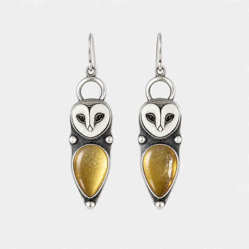 Vintage Silver Owl Drop Earrings