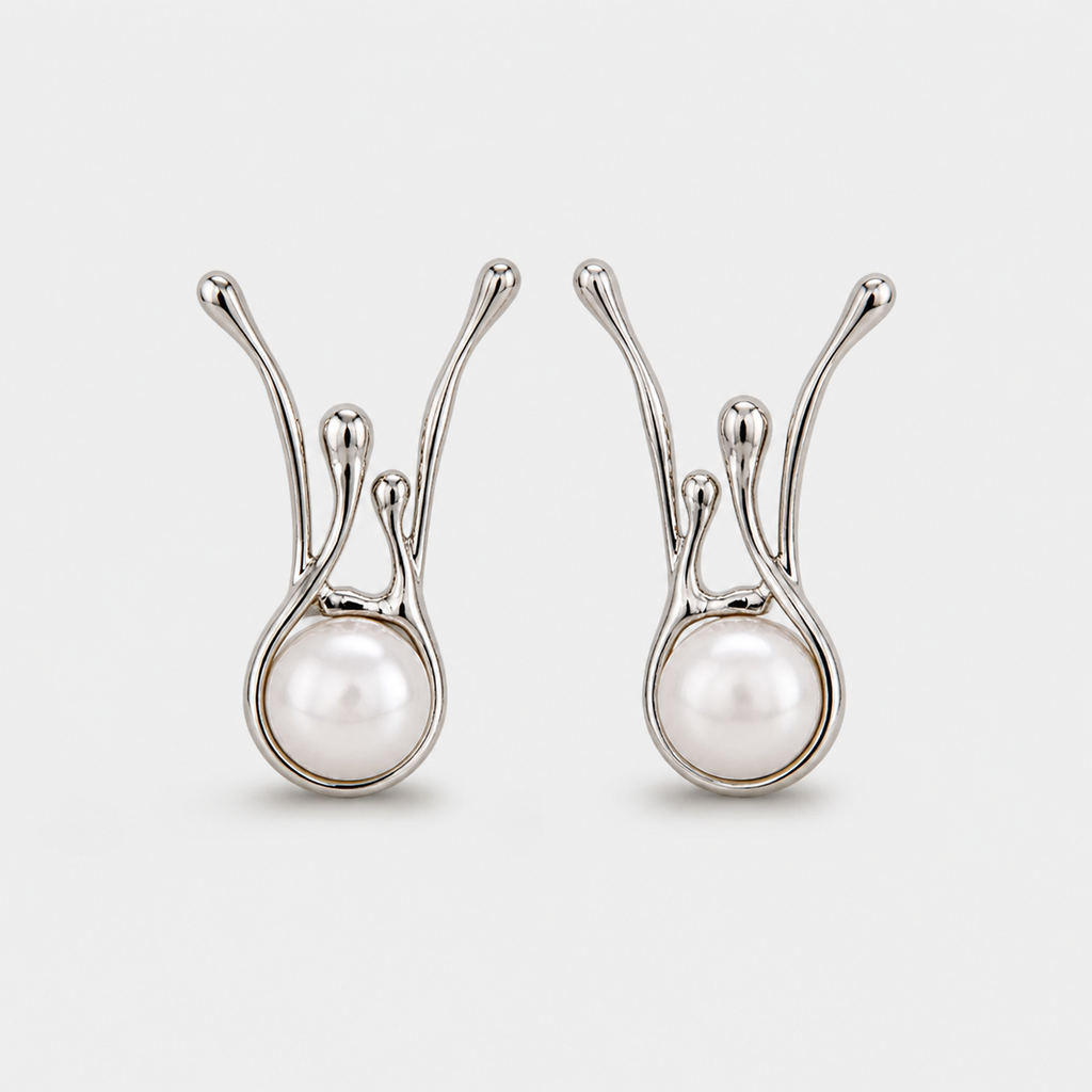 Antique Irregular Silver Pearl Earrings