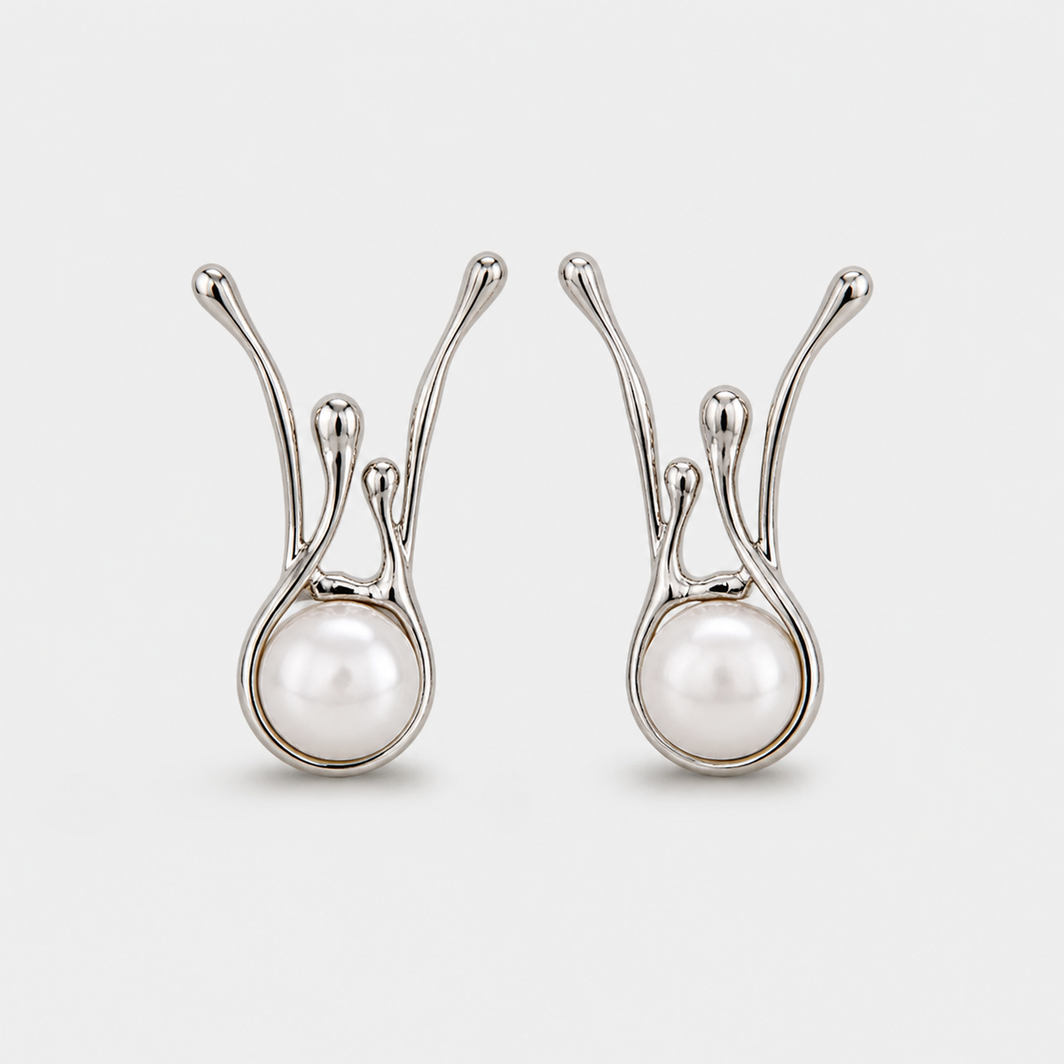 Antique Irregular Silver Pearl Earrings