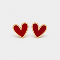 Antique Red Heart Gold Earrings