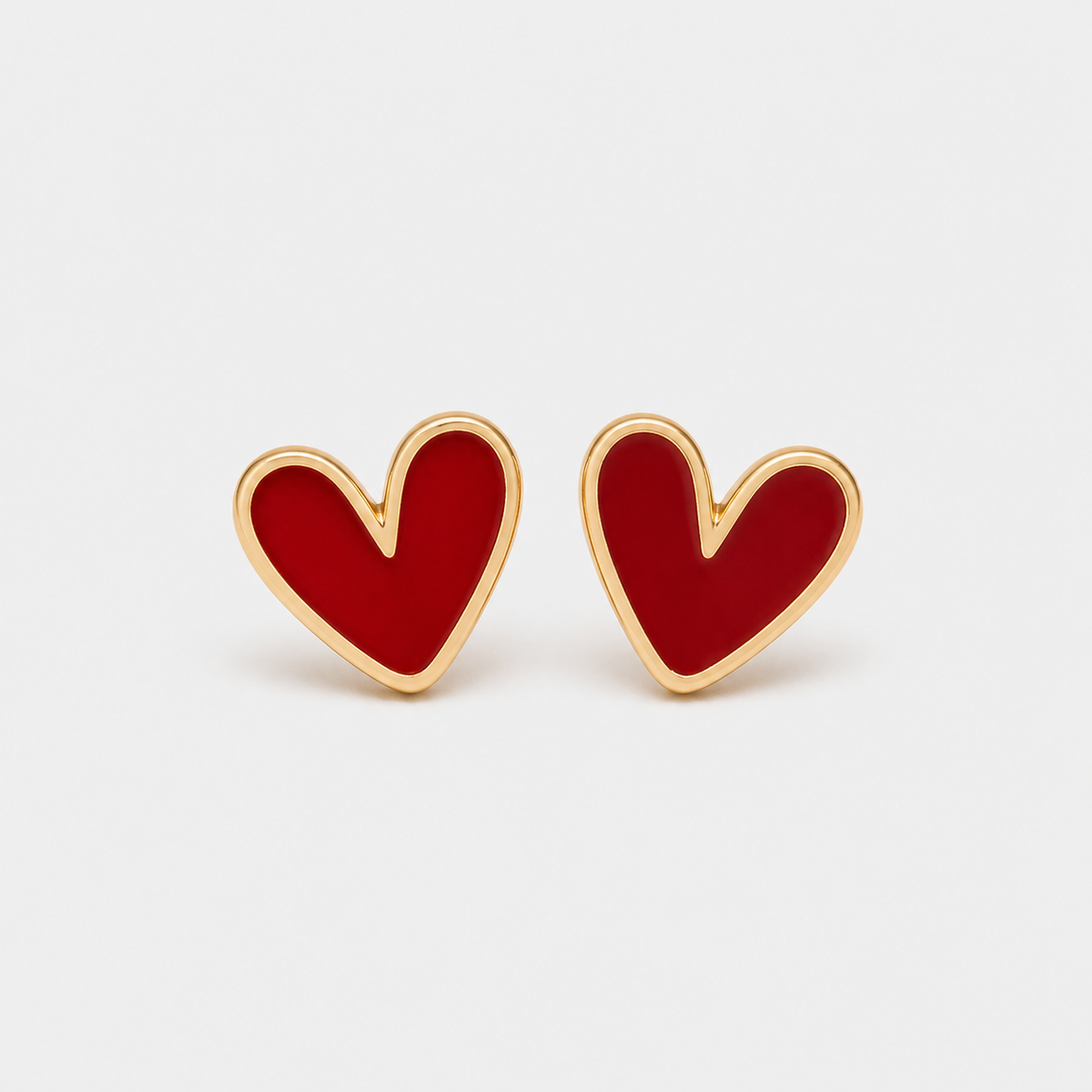 Antique Red Heart Gold Earrings