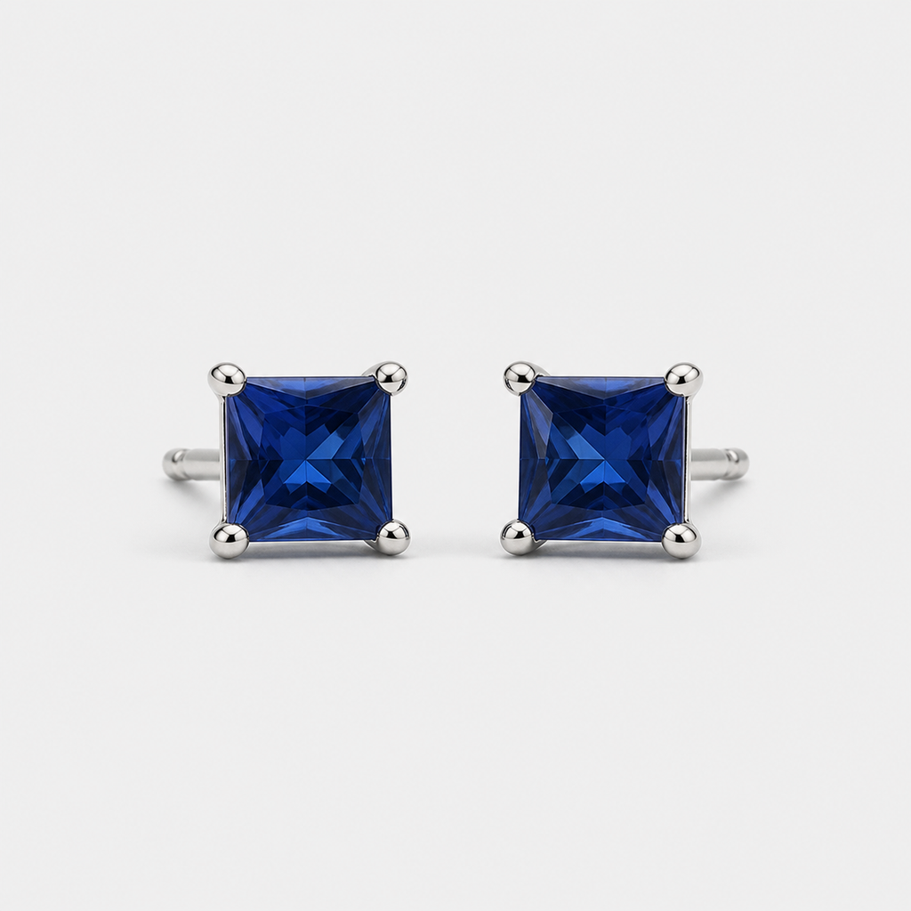 Minimalist Princess Cut Sapphire Stud Earrings
