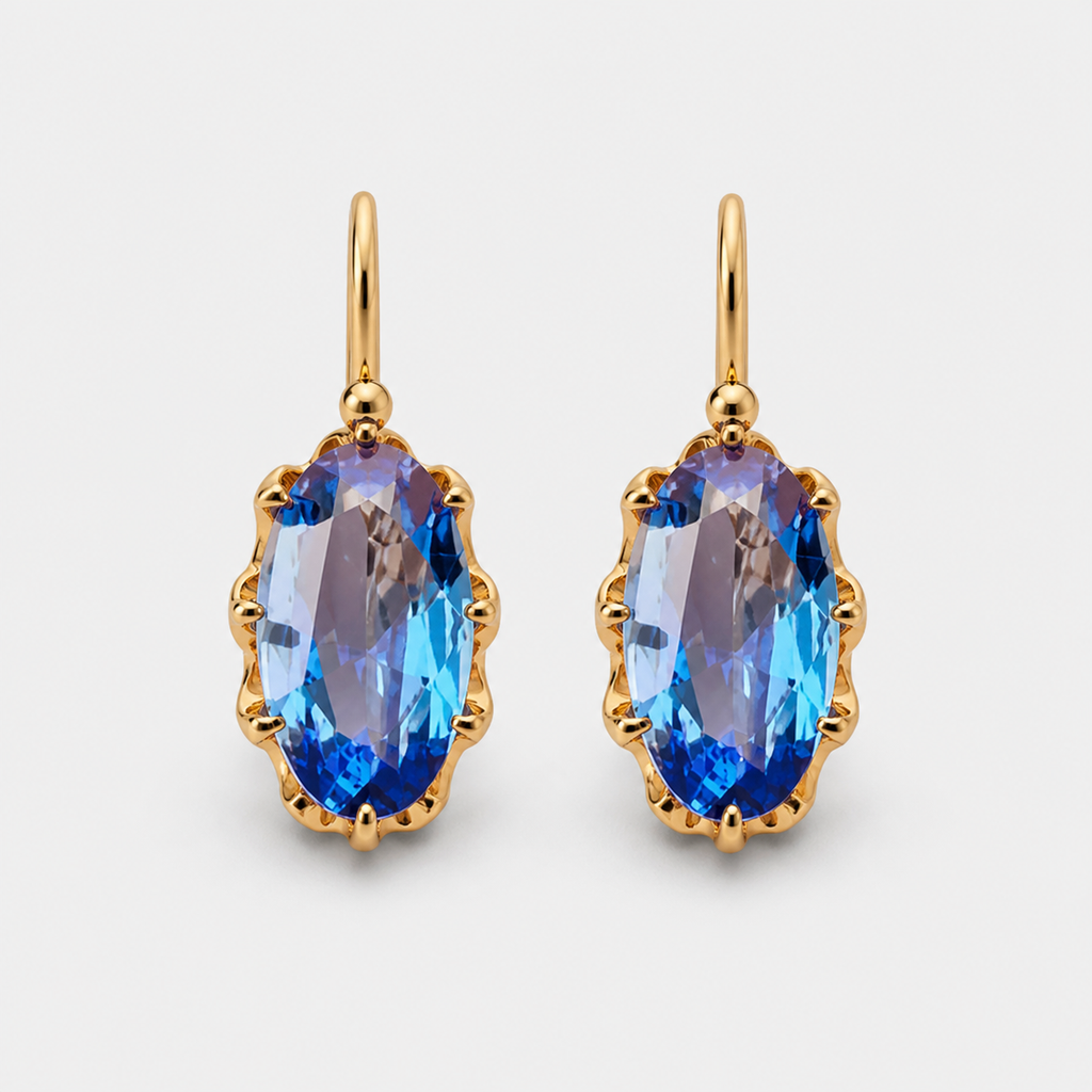 Golden Blue Bloom Earrings