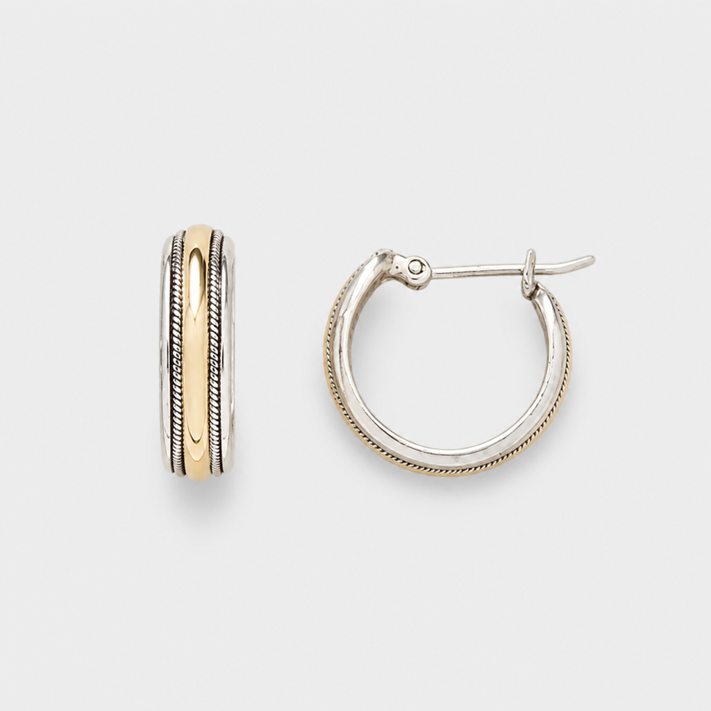 Vintage Golden Line Silver Hoop Earrings
