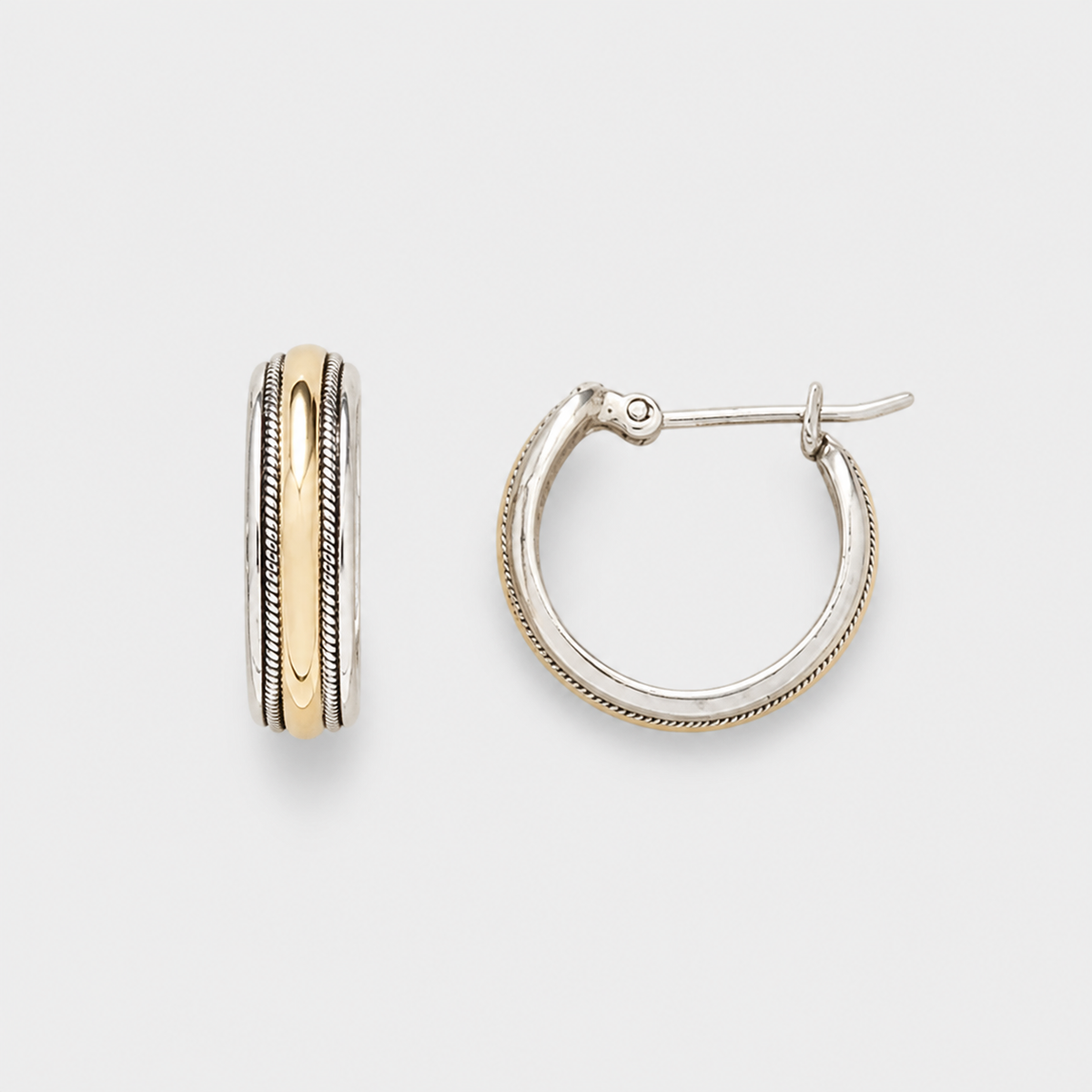 Vintage Golden Line Silver Hoop Earrings