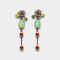 Boho Earrings With Opal And Red Zirconia
